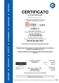 Certificazione Qualità TUV UNI EN ISO 9001:2015 - Lema Divisione Aris